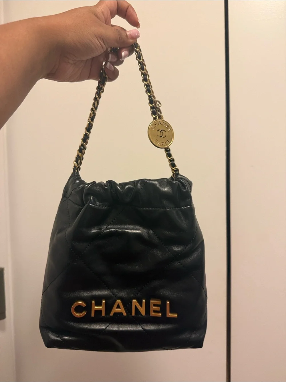 CHANEL Calfskin Quilted Mini Chanel 22 Black